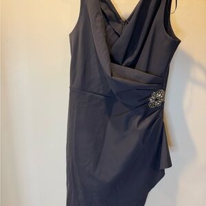 Alex Evenings Black Asymmetrical Dress with Brooch